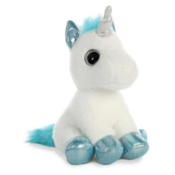 Aurora Conte Féerique Peluche Frosty La Licorne Bleu Blanc 18 Cm