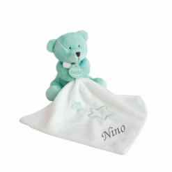 Baby'Nat Doudou Mouchoir Ours Vert Blanc étoile