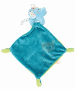 Nicotoy Happy Circus Doudou Plat Losange éléphant Bleu Vert étoile