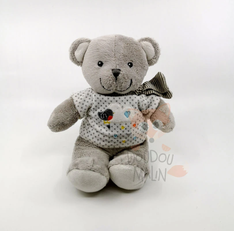 Mots D'enfants Boîte à Musique Ours Gris Blanc Nuage 25 Cm 3 Mots D'enfants Boîte à Musique Ours Gris Blanc Nuage 25 Cm