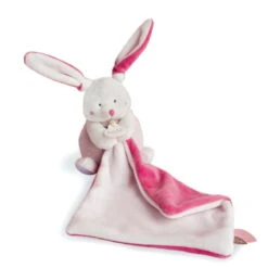 Baby'Nat - Les Layettes - Doudou Mouchoir Lapin Blanc Rose 30 Cm