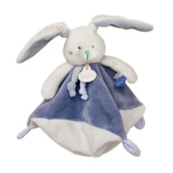 Baby'Nat - Les Layettes - Doudou Plat Lapin Blanc Bleu 25 Cm