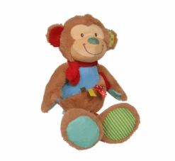 Nicotoy Long Legs Patchwork Peluche Singe Marron Bleu Rouge 40 Cm