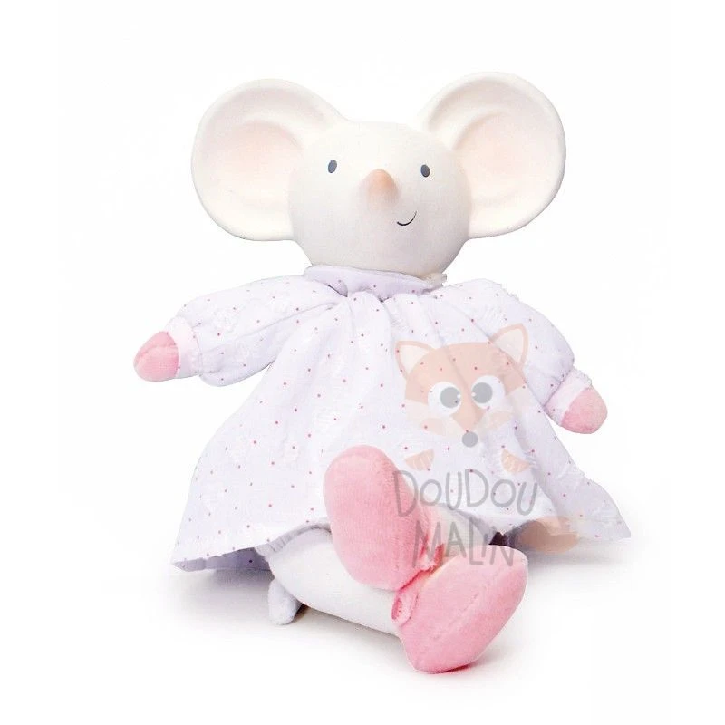 Meiya & Alvin Doudou Peluche Souris Caoutchouc Naturel Blanc Rose 3 Meiya & Alvin Doudou Peluche Souris Caoutchouc Naturel Blanc Rose