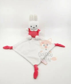 Tiamo - Miffy Le Lapin - Peluche Avec Doudou Blanc Rose Fleur 25 Cm