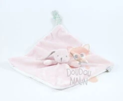 Jacadi Doudou Plat Lapin Rose Blanc Fleur
