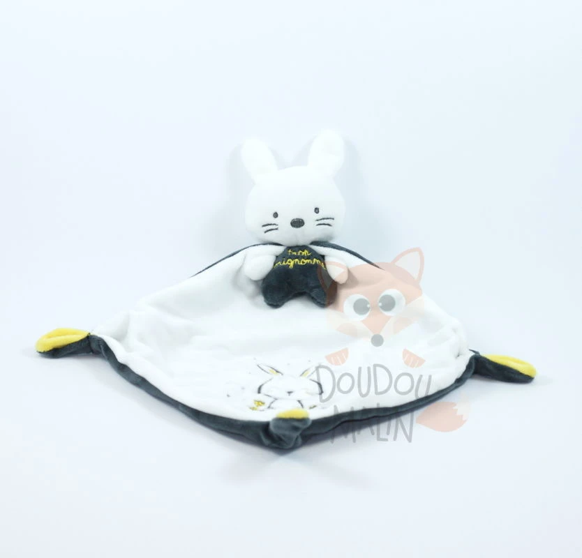Mots D'enfants Doudou Plat Lapin Trop Mignonne Blanc Gris Jaune 3 Mots D'enfants Doudou Plat Lapin Trop Mignonne Blanc Gris Jaune
