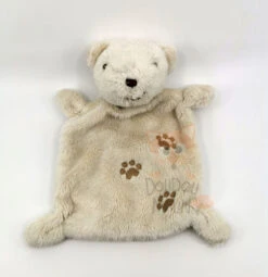 Nicotoy Doudou Plat Ours Blanc Crème Empreinte 20 Cm