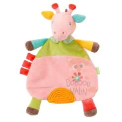 Babysun Safari Doudou Plat Girafe Rose Orange Vert